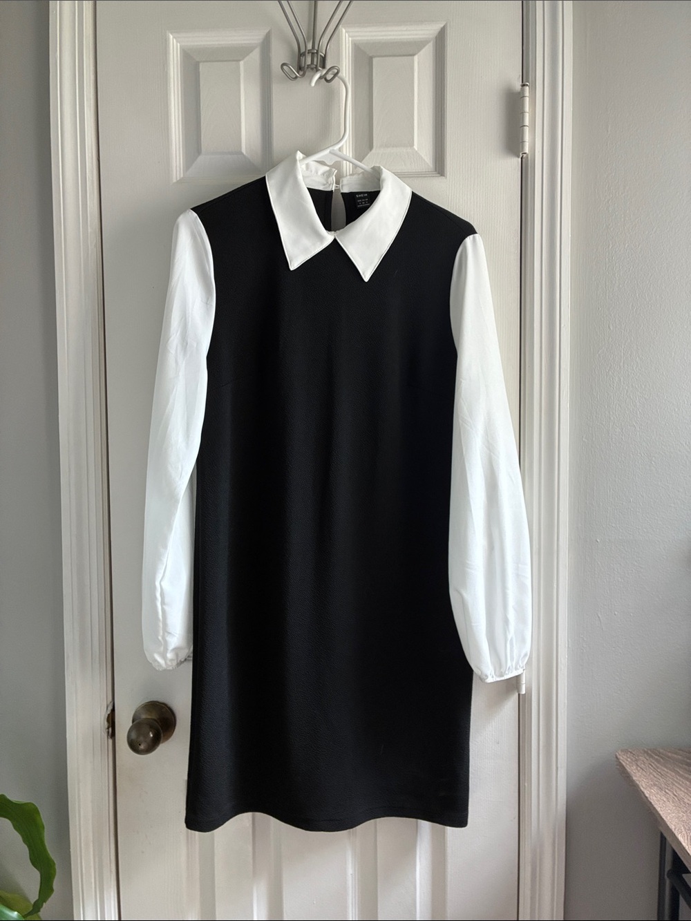 SHEIN Black Dress with White Collar & Sleeves
